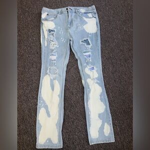 Lure (36W) Acid Wash Distressed Denim Skinny Tapered Jeans